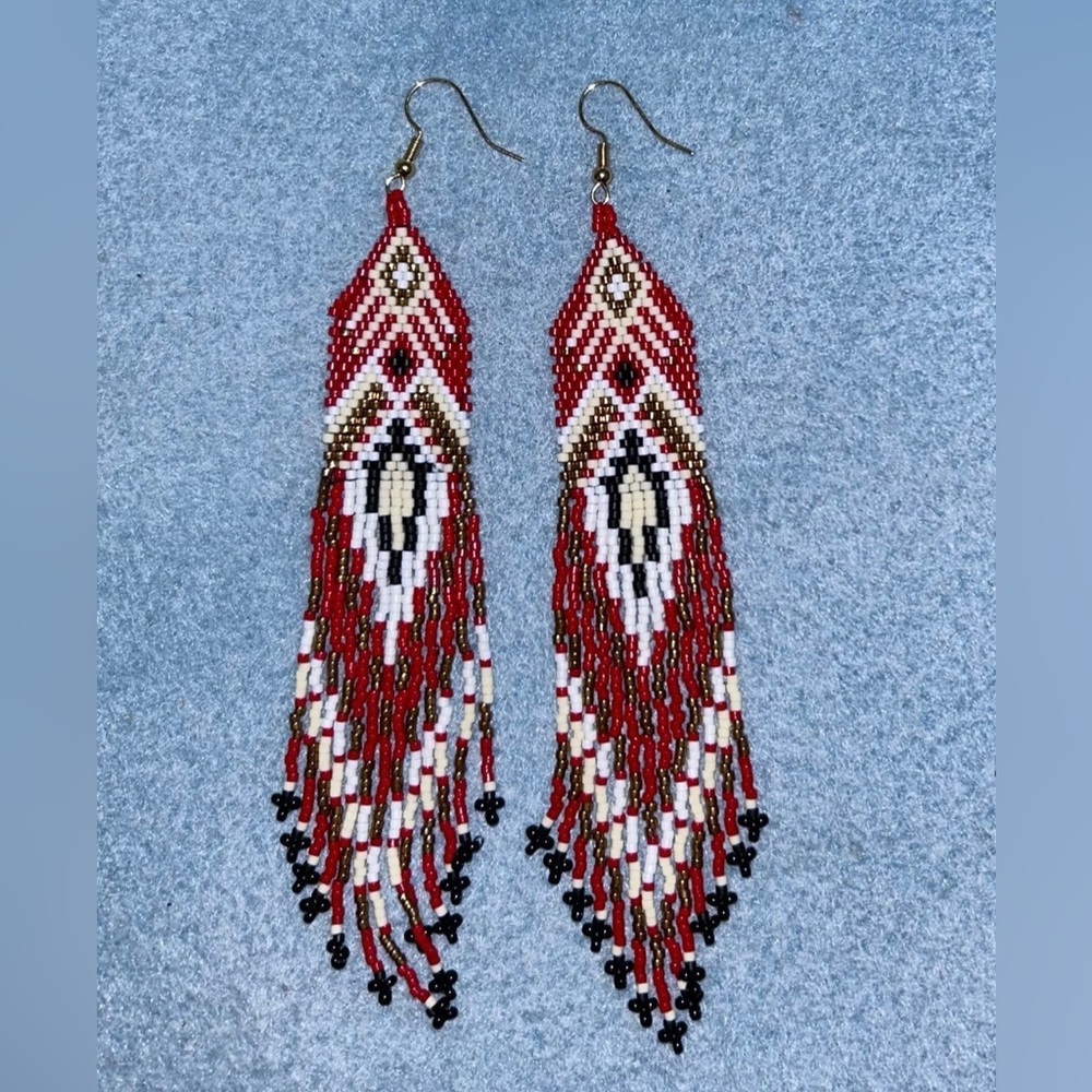 Beaded Native American style earrings with fringe